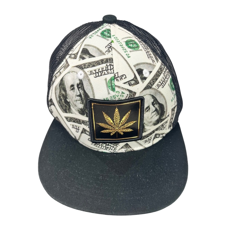 Black Eagle‎ 100 Dollar Bill Money Print Trucker Hat Gold Hemp Leaf Snapback Cap
